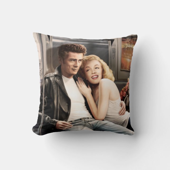 Subway Riders Throw Pillow (Front)