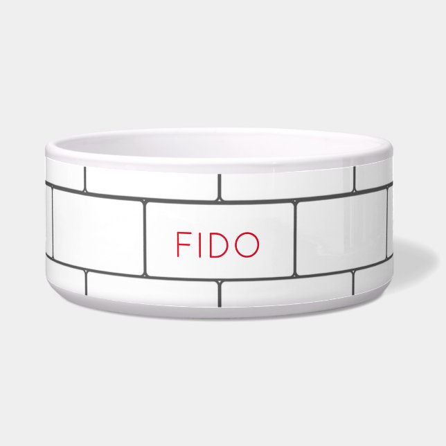 Subway Tile Modern PET NAME Architectural Designer Bowl (Front)