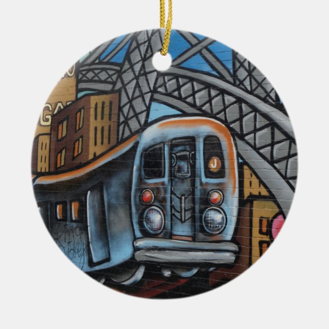 Subway train urban graffiti art ceramic ornament (Front)