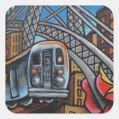 Subway train urban graffiti art square sticker