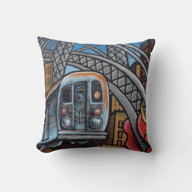 Subway train urban graffiti art throw pillow (Front)