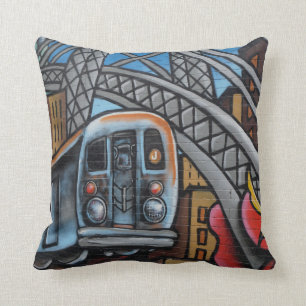 Subway train urban graffiti art throw pillow