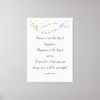Success And Happiness Inspirational Custom Quotes Canvas Print
