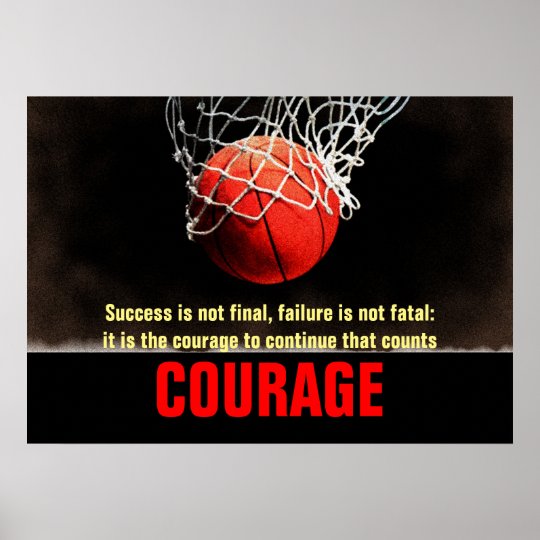 Success Courage Basketball Inspirational Poster