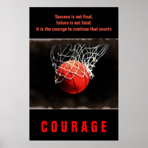 Success Courage Basketball Inspirational Poster