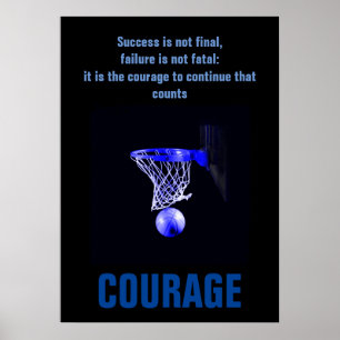 Success Courage Basketball Inspirational Poster