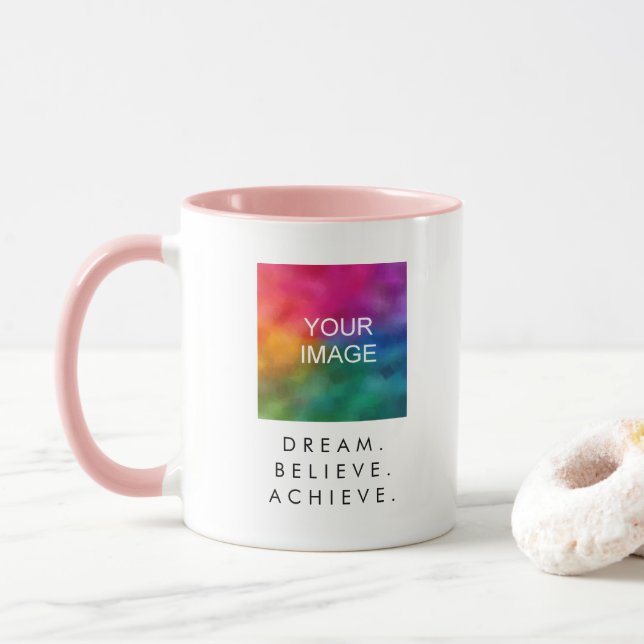 Success Dream Believe Achieve Custom Text Quote Mug (With Donut)