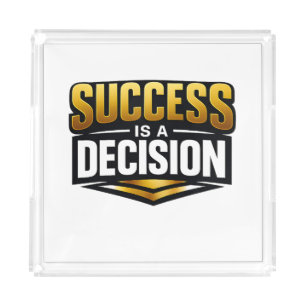 Success Gold Typography on Black Acrylic Tray