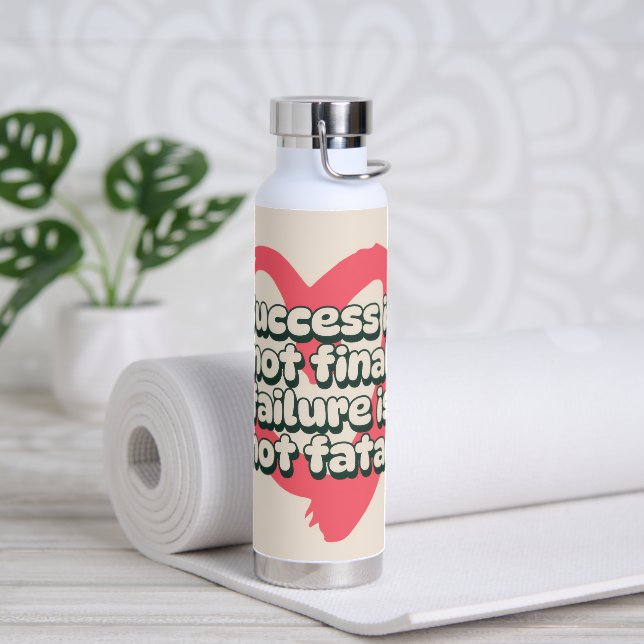 Success Is Not Final Motivational Retro Heart Water Bottle (Yoga)