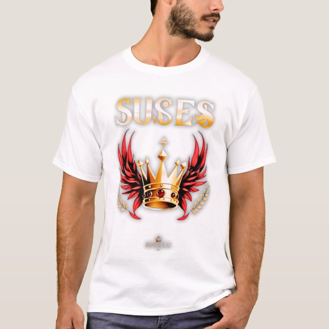 Success Mode Crown Luxury T-Shirt – Premium Red Bl (Front)