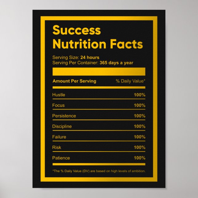Success Nutrition Facts | Motivational Quote Poster (Front)