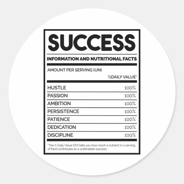 Success Nutritional Facts Classic Round Sticker (Front)