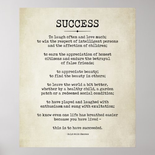 Success Poem Ralph Waldo Emerson Poster
