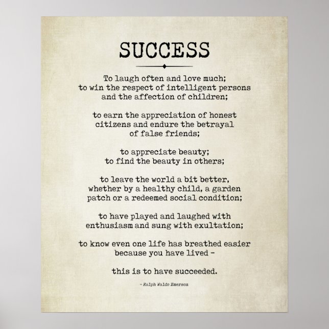 Success Poem, Ralph Waldo Emerson Poster (Front)