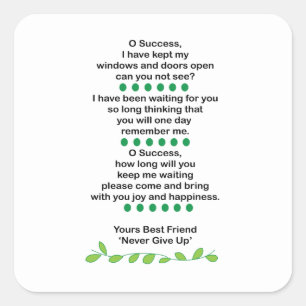 Success Poetry Inspirational Motivational Square Sticker