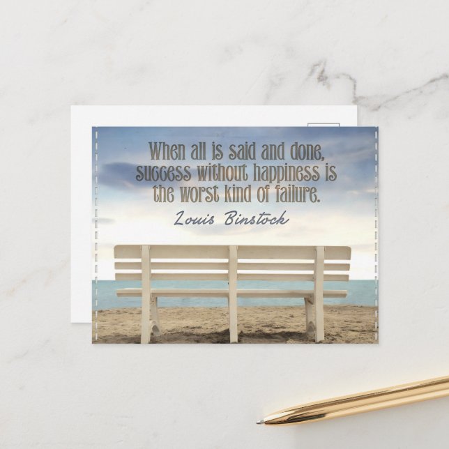 "Success without happiness" Inspirational Quote Postcard (Front/Back In Situ)