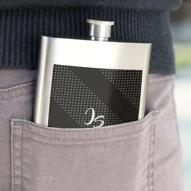 "Successful Businessman" Personal Silver Monogram Flask (In Situ)