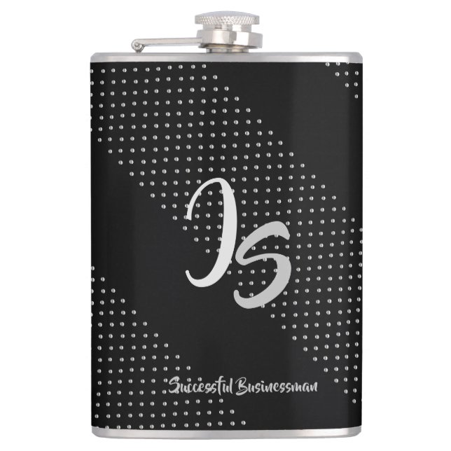 "Successful Businessman" Personal Silver Monogram Flask (Front)
