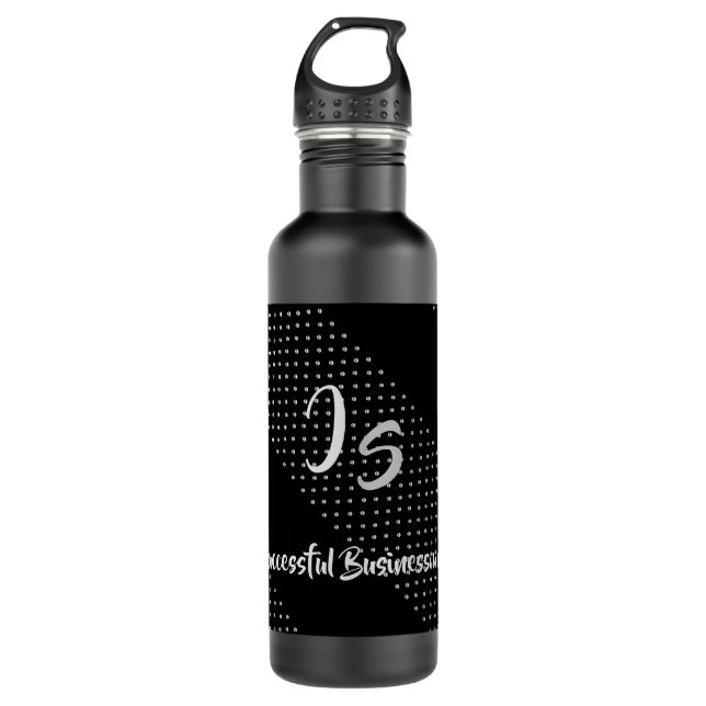 "Successful Businessman" Personal Silver Monogram Stainless Steel Water Bottle (Front)
