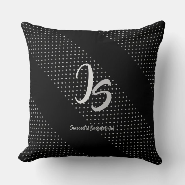 "Successful Businessman" Personal Silver Monogram Throw Pillow (Front)