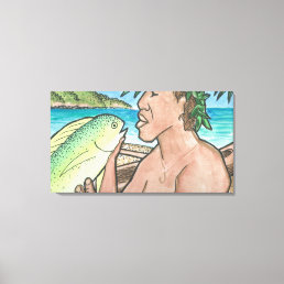 Successful Hawaiian Fisherman 36 x 20 Canvas Print