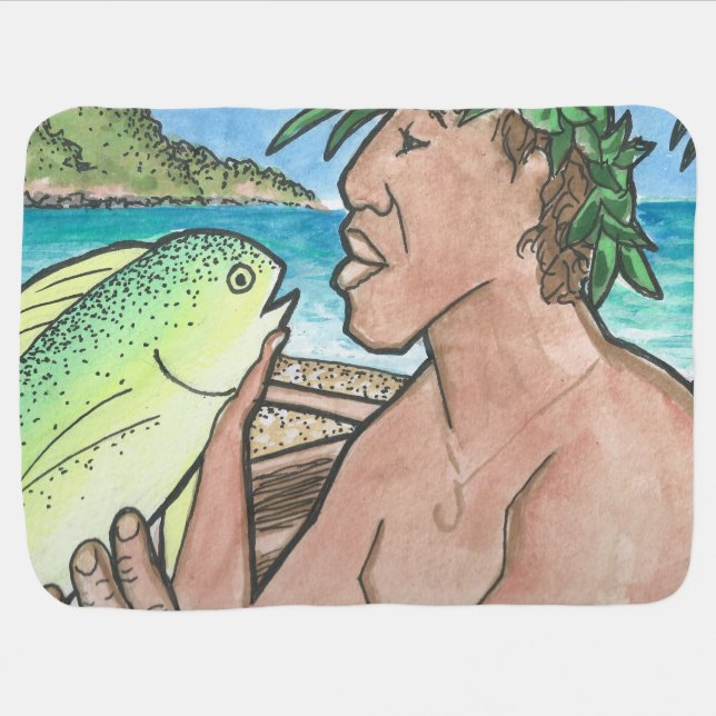 Successful Hawaiian Fisherman Baby Blanket (Horizontal)