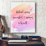 Successful Woman Bold Pink Watercolor Ombre Script Faux Canvas Print<br><div class="desc">“Behind every successful woman is herself.” So who needs Prince Charming? Make your own “happily ever after” and embrace “girl power” as you gaze at this stylish, colorful inspirational feminist faux canvas art with sweet black handwritten script typography overlaying a yellow, peach, pink and purple ombre watercolor splash. You can...</div>