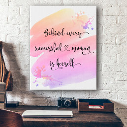Successful Woman Bold Pink Watercolor Ombre Script Faux Canvas Print