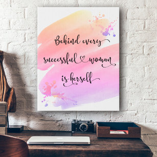 Successful Woman Bold Pink Watercolor Ombre Script Faux Canvas Print