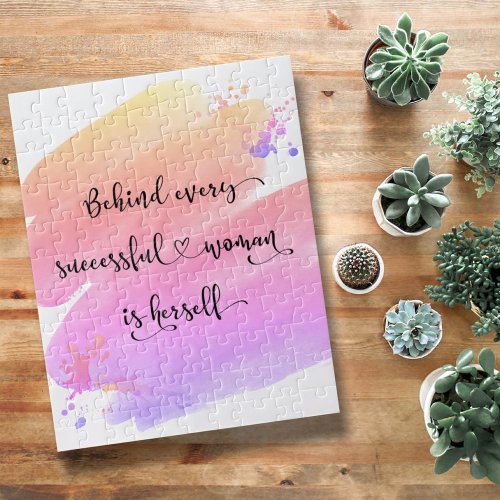Successful Woman Chic Pink Watercolor Typography Jigsaw Puzzle