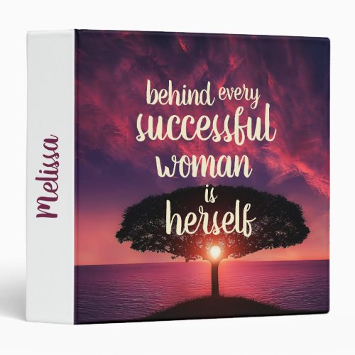 Successful Woman Pink Ocean Typography Chic 3 Ring Binder