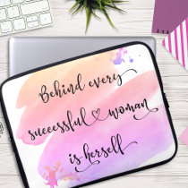 Successful Woman, Pink Ombre Watercolor Typography Laptop Sleeve