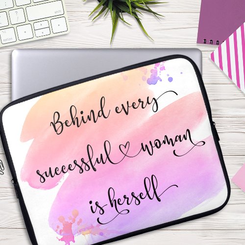 Successful Woman Pink Ombre Watercolor Typography Laptop Sleeve