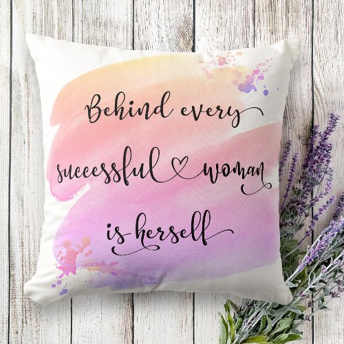 Successful Woman Pink Ombre Watercolor Typography Throw Pillow