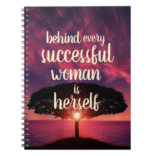 Successful Woman Pink Sunset Ocean Typgrphy Spiral Notebook