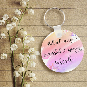 Successful Woman Pink Watercolor Chic Typography Keychain