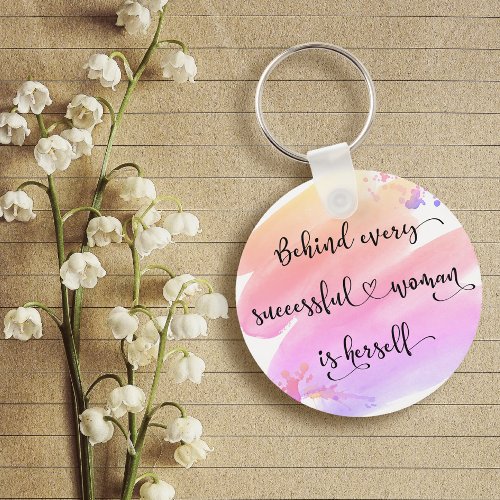 Successful Woman Pink Watercolor Chic Typography Keychain