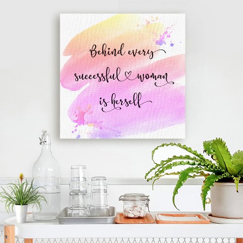 Successful Woman Pink Watercolor Script Typography Canvas Print