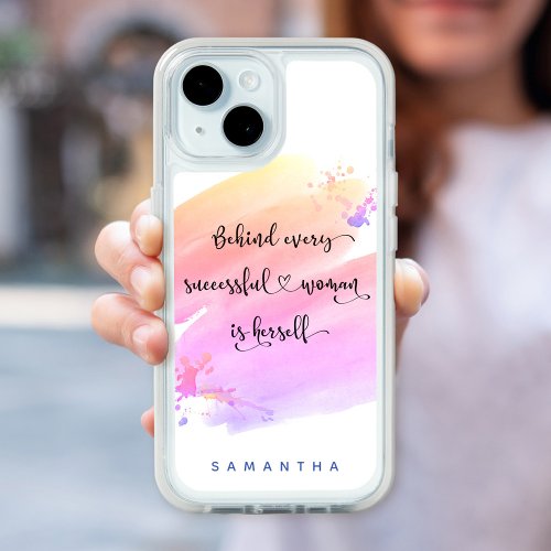 Successful Woman Pink Watercolor Typography Chic iPhone 15 Case