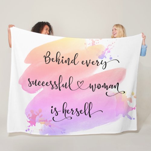 Successful Woman Quote Pink Ombre Watercolor Fleece Blanket