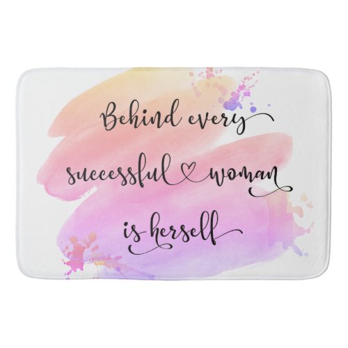 Successful Woman Quote Script Pink Watercolor Bold Bath Mat