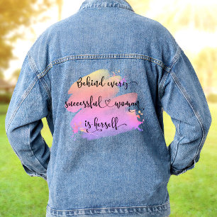 Successful Woman Quote Script Pink Watercolor Chic Denim Jacket