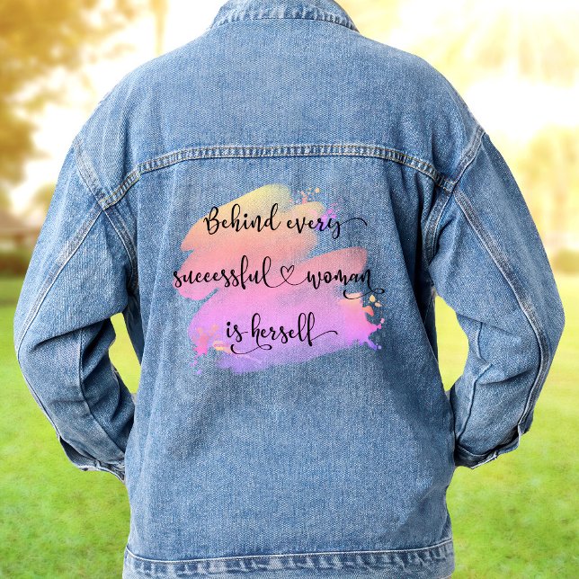 Successful Woman Quote Script Pink Watercolor Chic Denim Jacket (Creator Uploaded)