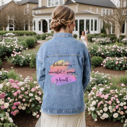 Successful Woman Quote Script Pink Watercolor Chic Denim Jacket