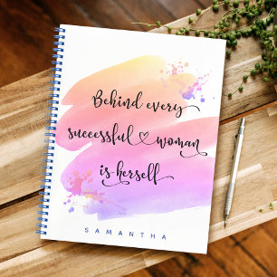 Successful Woman Quote Script Pink Watercolor Chic Notebook