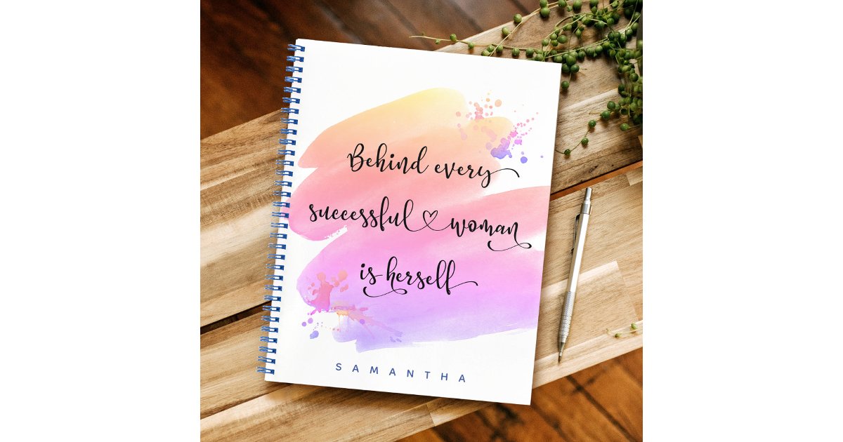 Pink Quotes Notebook Successful Woman Quote Script Pink Watercolor Chic Notebook | Zazzle