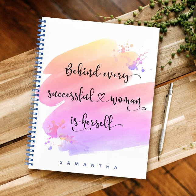 Successful Woman Quote Script Pink Watercolor Chic Notebook (Creator Uploaded)