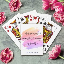 Successful Woman Quote Script Pink Watercolor Chic Playing Cards