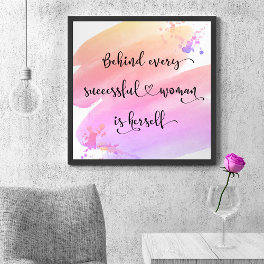 Successful Woman Quote Script Pink Watercolor Poster