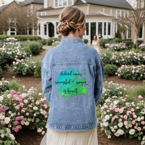 Successful Woman Quote Script Turquoise Watercolor Denim Jacket